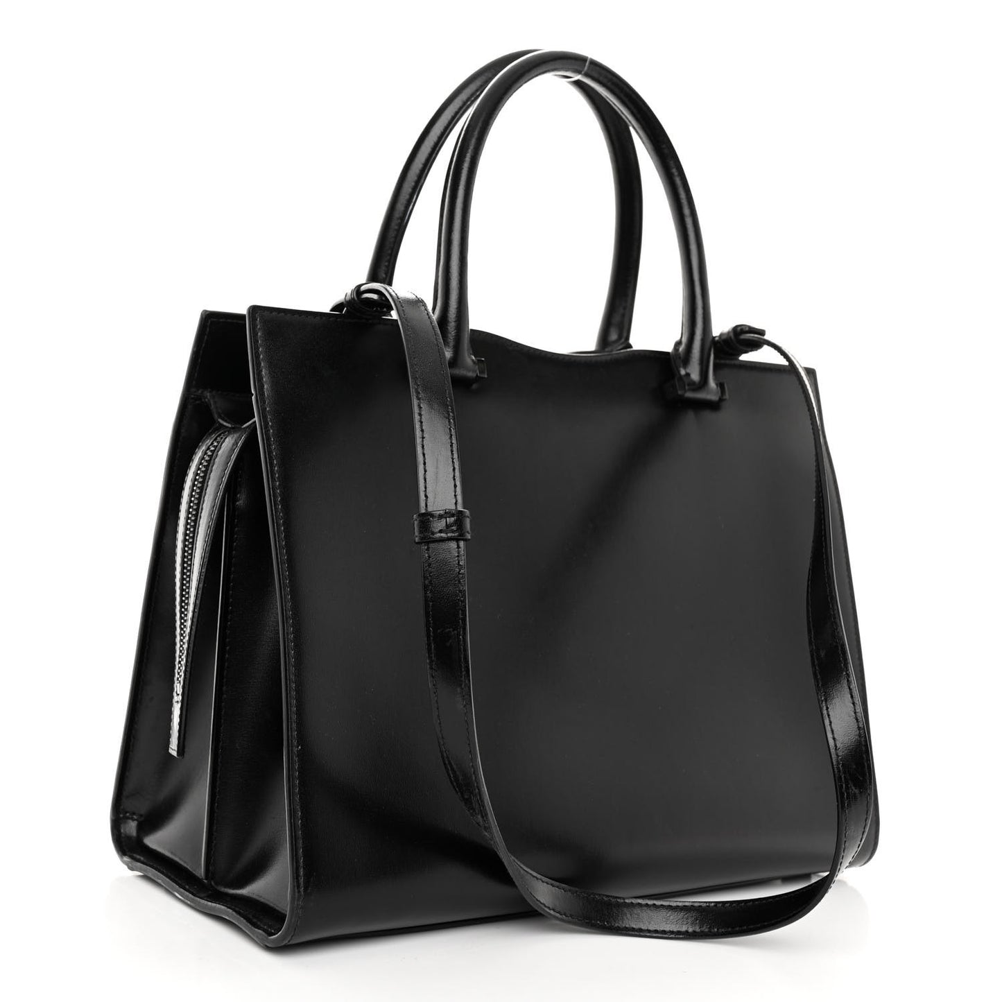 Shiny Calfskin Medium Uptown Tote Black