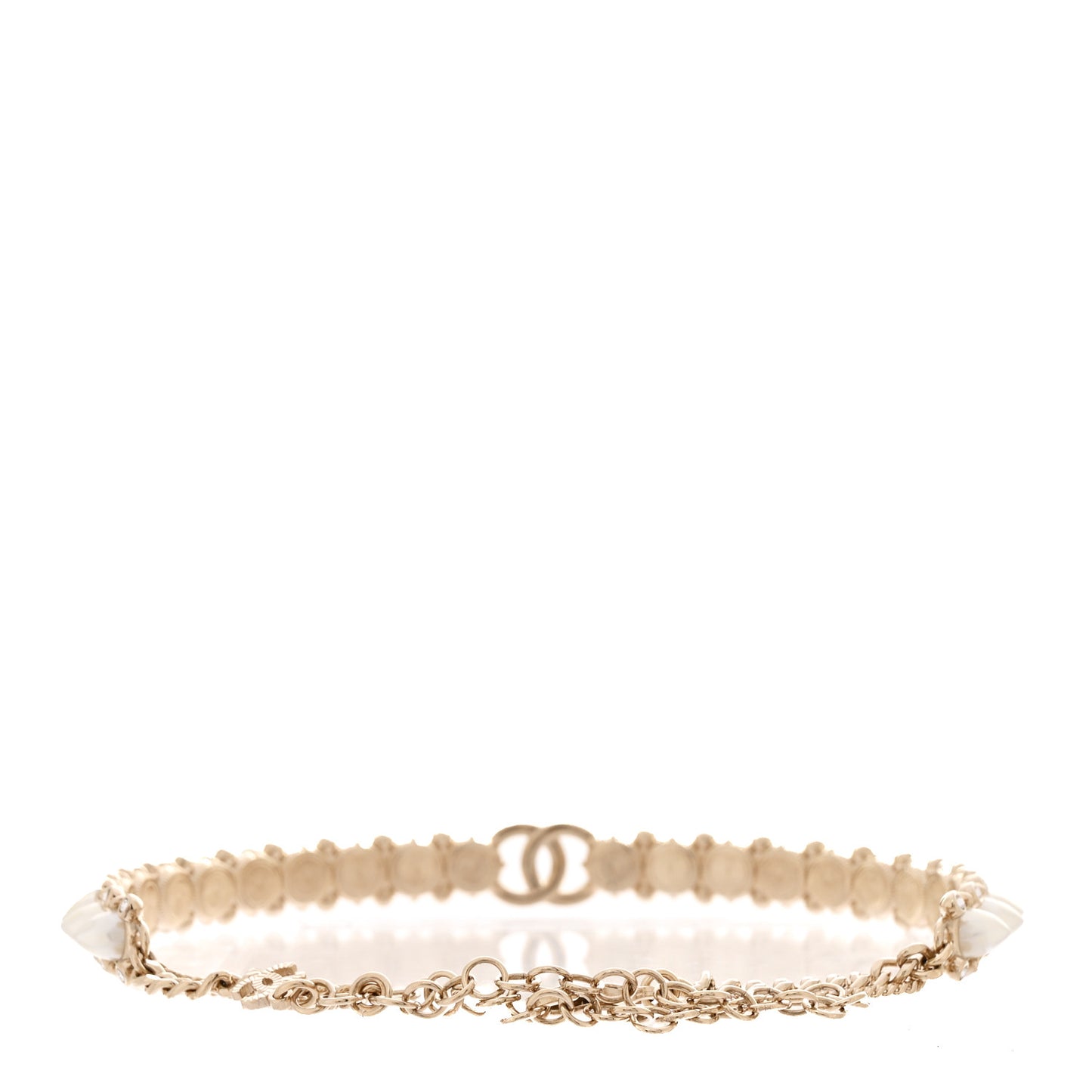 Strass Crystal Studded Pearl CC Choker Necklace Gold Pearly White