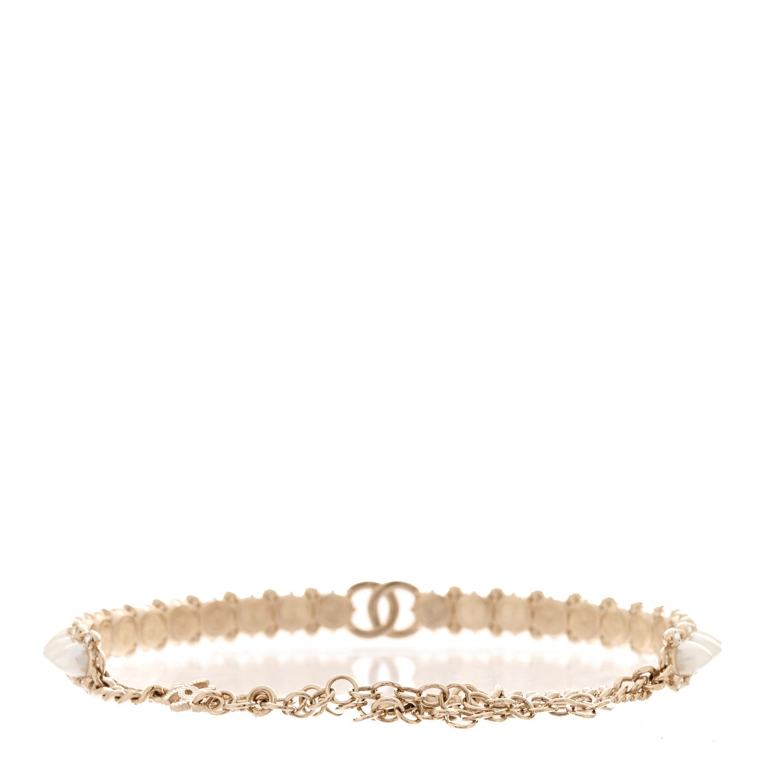 Chanel Strass Crystal Studded Pearl CC Choker Necklace Gold Pearly White 3 of 6