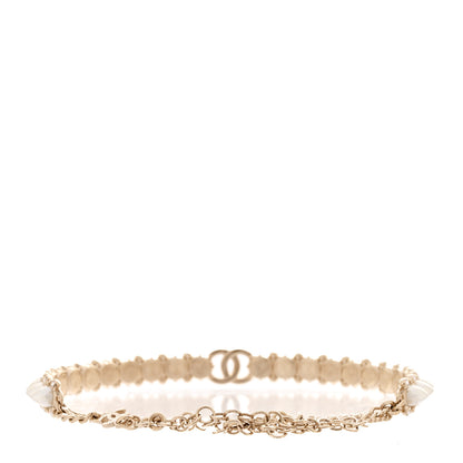 Chanel Strass Crystal Studded Pearl CC Choker Necklace Gold Pearly White 3 of 6