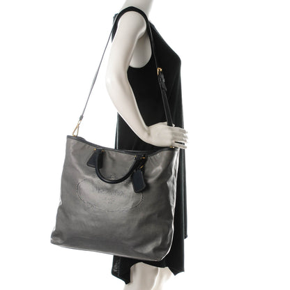 Prada Coated Jacquard Logo Tote Blue 2 of 8