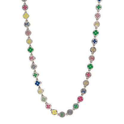 Louis Vuitton Metal Enamel Monogram Necklace Silver Multicolor 1 of 5