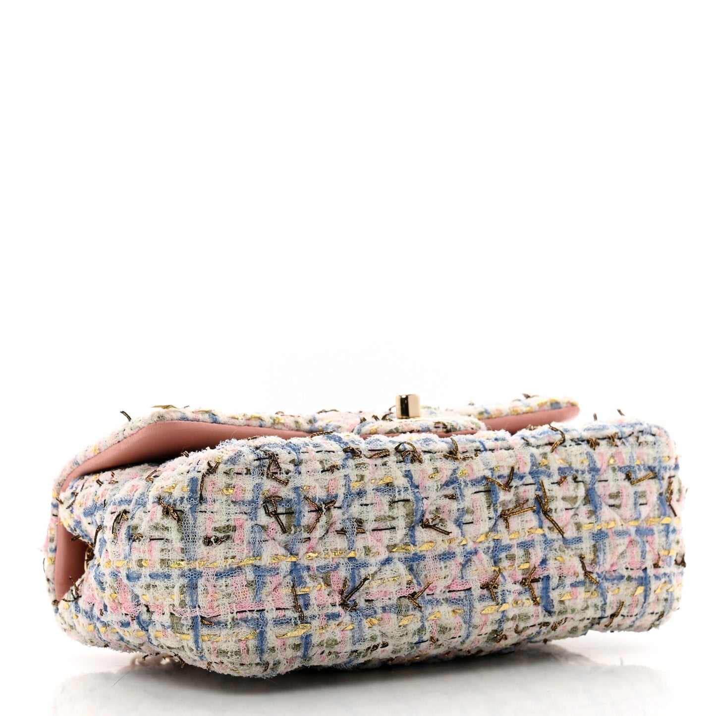 Tweed Quilted Mini Rectangular Flap Light Blue Pink Gold White