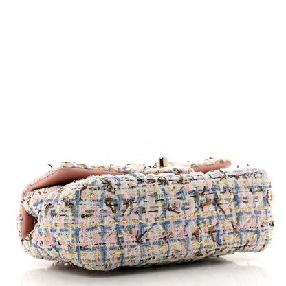 Chanel Tweed Quilted Mini Rectangular Flap Light Blue Pink Gold White 4 of 11