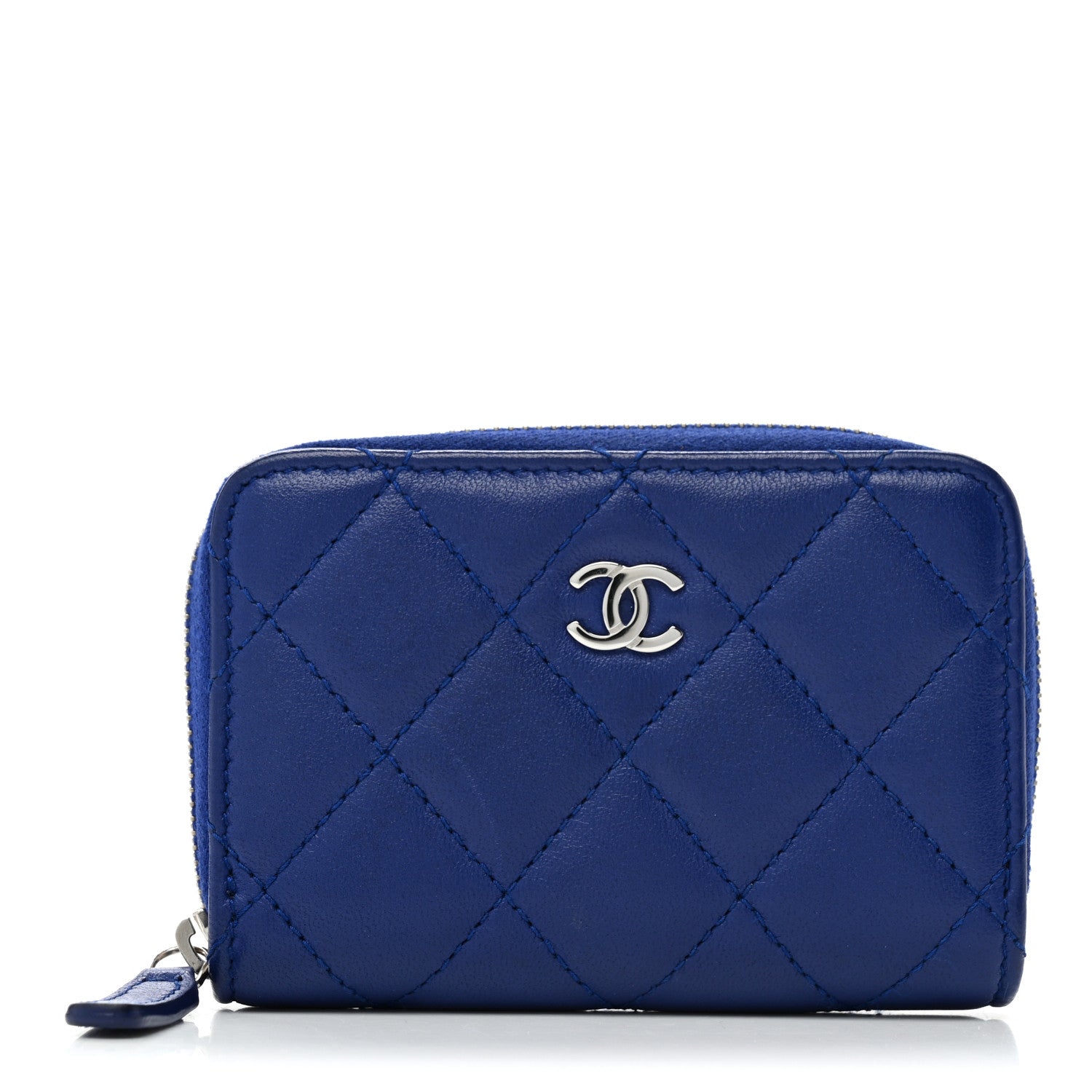 Chanel Lambskin Quilted Zip Around Coin Purse Wallet Blue 1 of 8