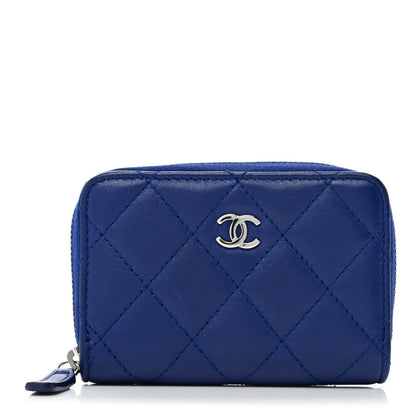 Chanel Lambskin Quilted Zip Around Coin Purse Wallet Blue 1 of 8