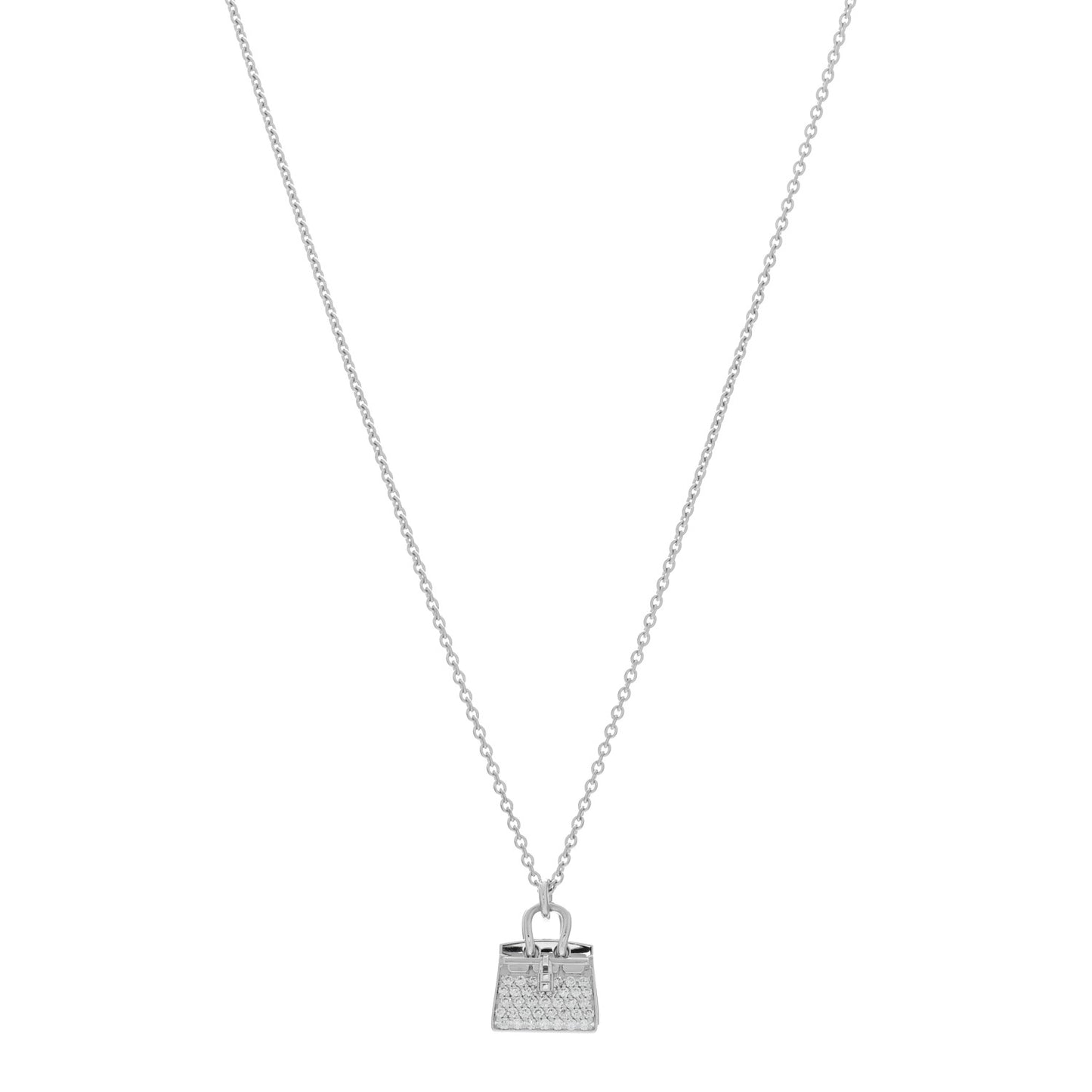 18K White Gold Diamond Birkin Amulette Pendant Necklace