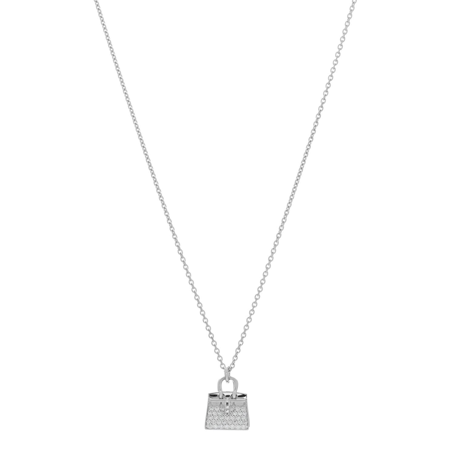 Hermes 18K White Gold Diamond Birkin Amulette Pendant Necklace 1 of 6