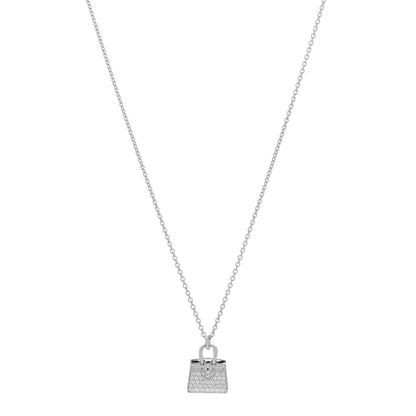 Hermes 18K White Gold Diamond Birkin Amulette Pendant Necklace 1 of 6