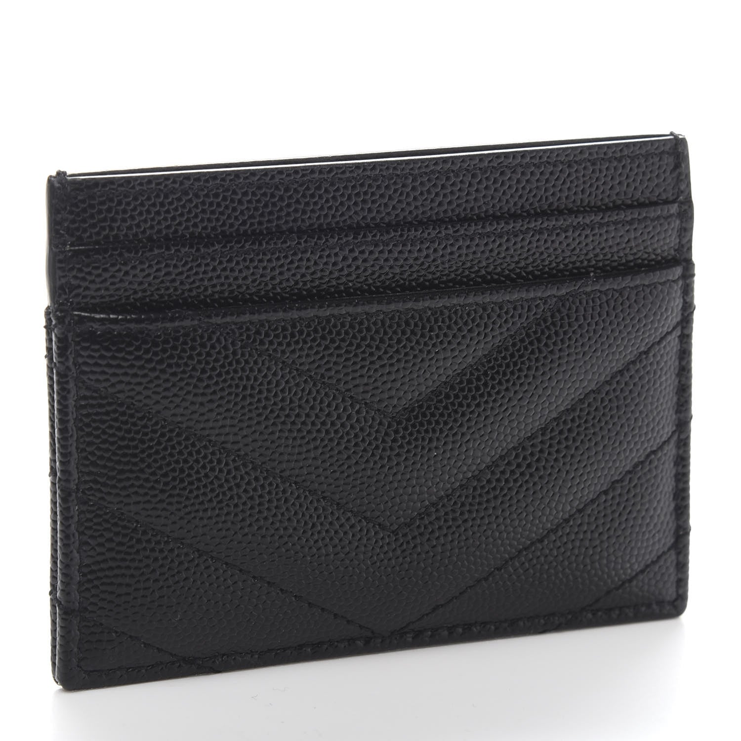 Saint Laurent Grain De Poudre Matelasse Chevron Monogram Credit Card Case Black 3 of 10