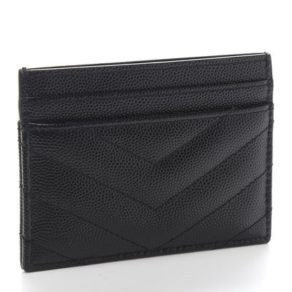 Saint Laurent Grain De Poudre Matelasse Chevron Monogram Credit Card Case Black 3 of 10