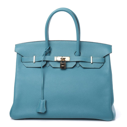 Hermes Taurillon Clemence Birkin 35 Turquoise 2 of 9