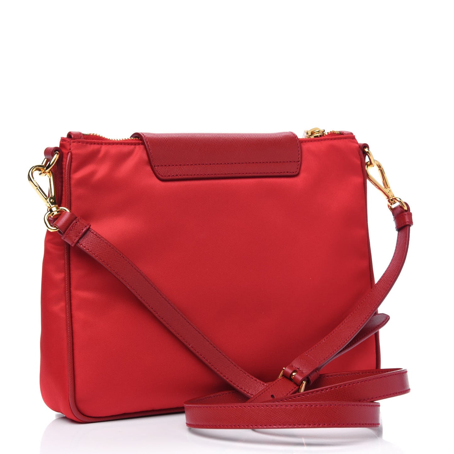 Nylon Vela Saffiano Flat Flap Messenger Bag Red