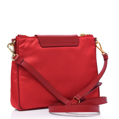Prada Nylon Vela Saffiano Flat Flap Messenger Bag Red 2 of 5