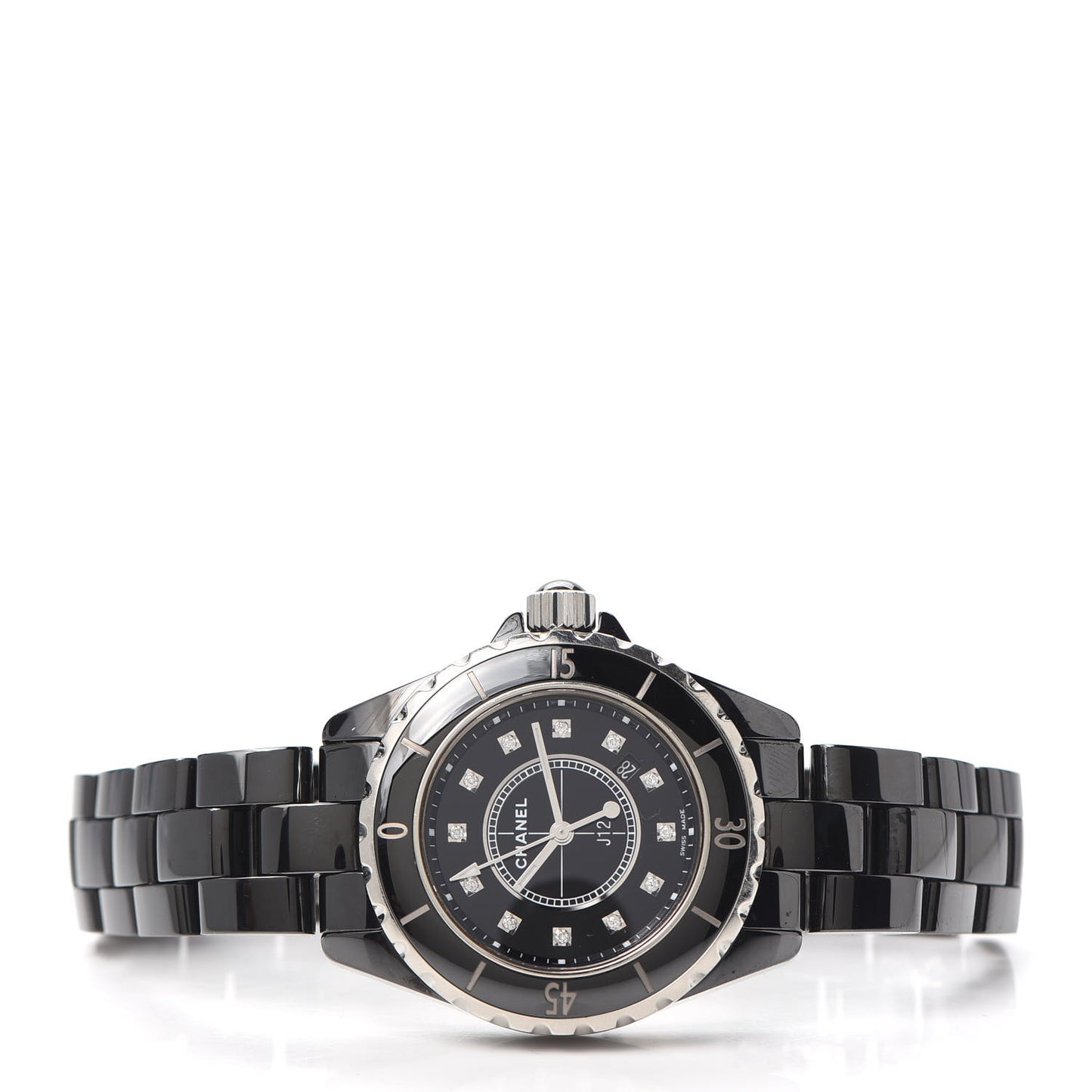 Stainless Steel Ceramic Diamond 33mm J12 Quartz Watch Black