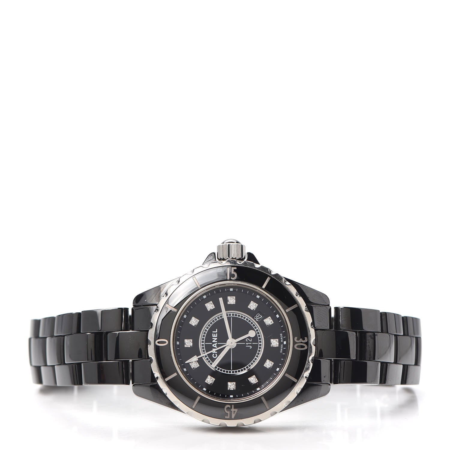 Chanel Stainless Steel Ceramic Diamond 33mm J12 Quartz Watch Black 2 of 7