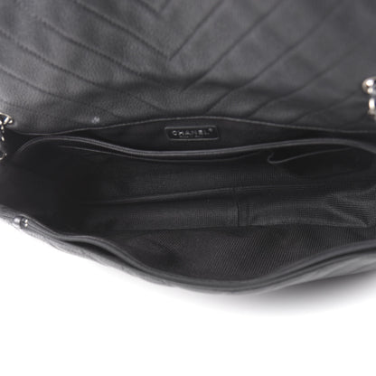 Chanel Calfskin Chevron Quilted XXL Travel Flap Bag Black 5 of 12