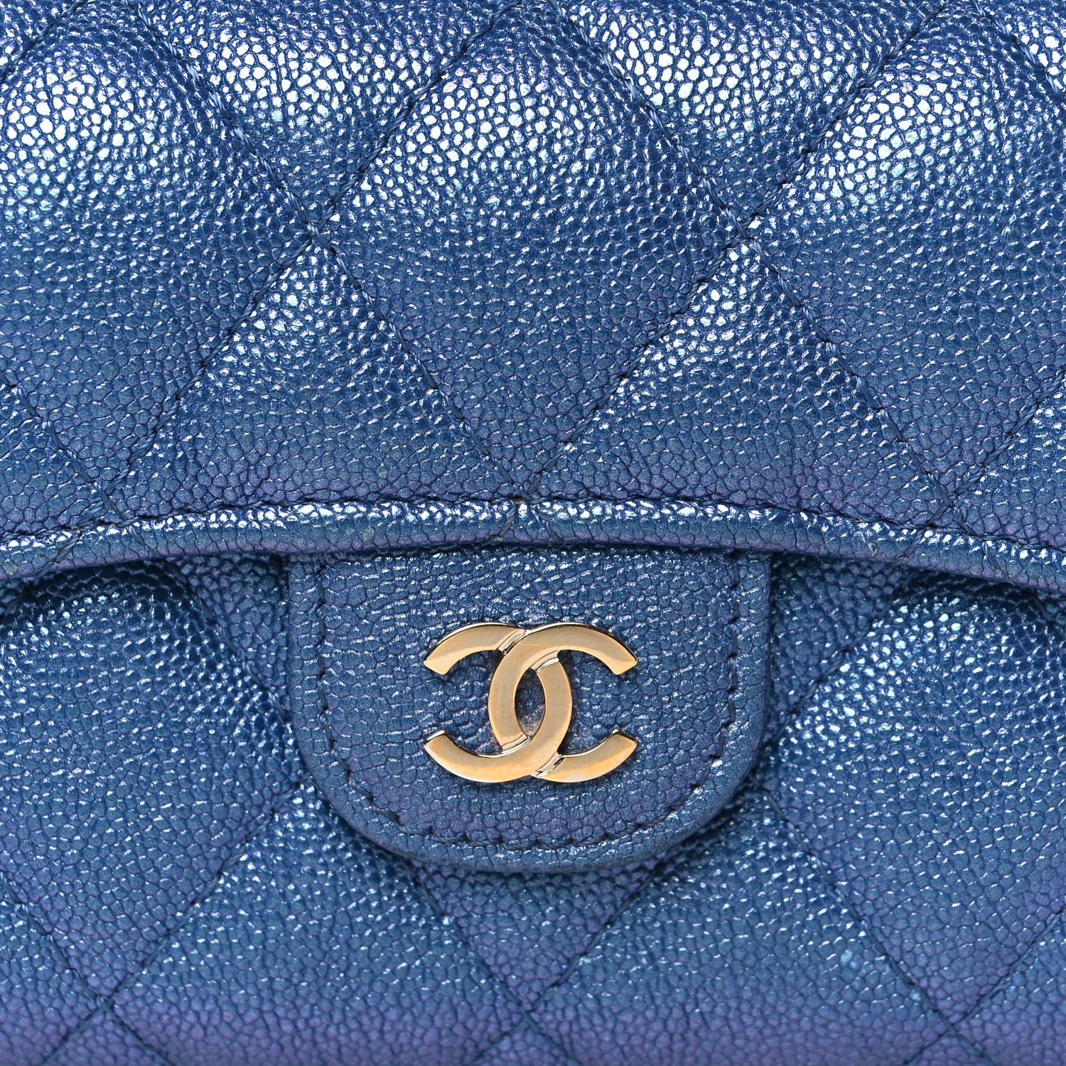 Chanel Iridescent Caviar Flap Quilted Card Holder Wallet Dark Blue 9 of 10