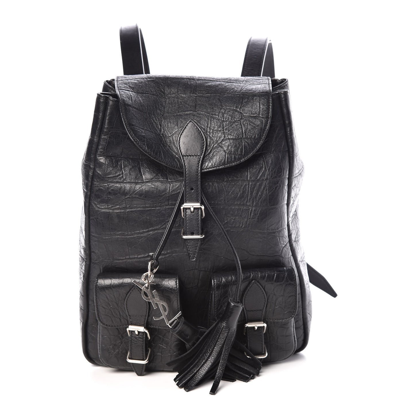 Crocodile Embossed Lambskin Festival Backpack Black