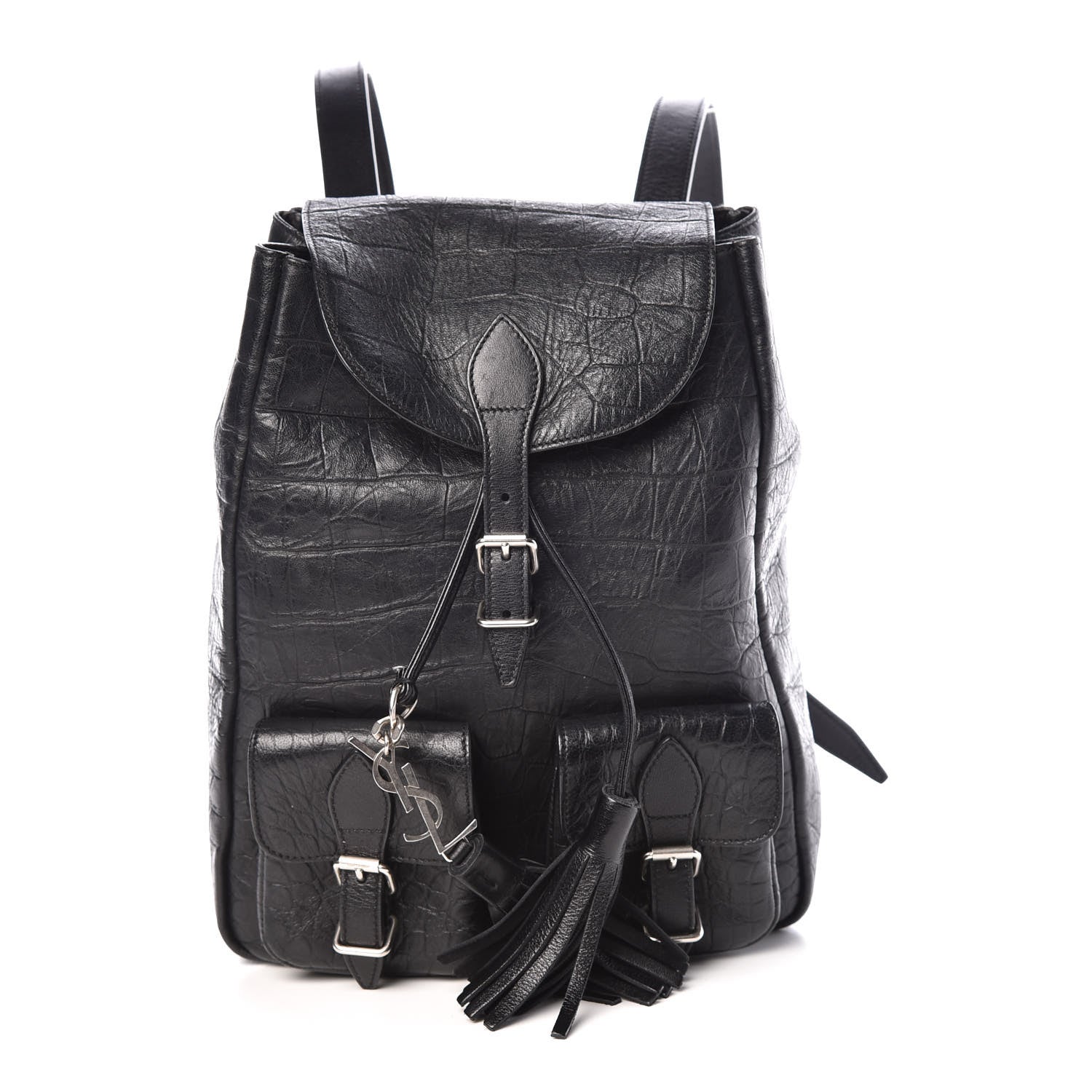 Saint Laurent Crocodile Embossed Lambskin Festival Backpack Black 1 of 12