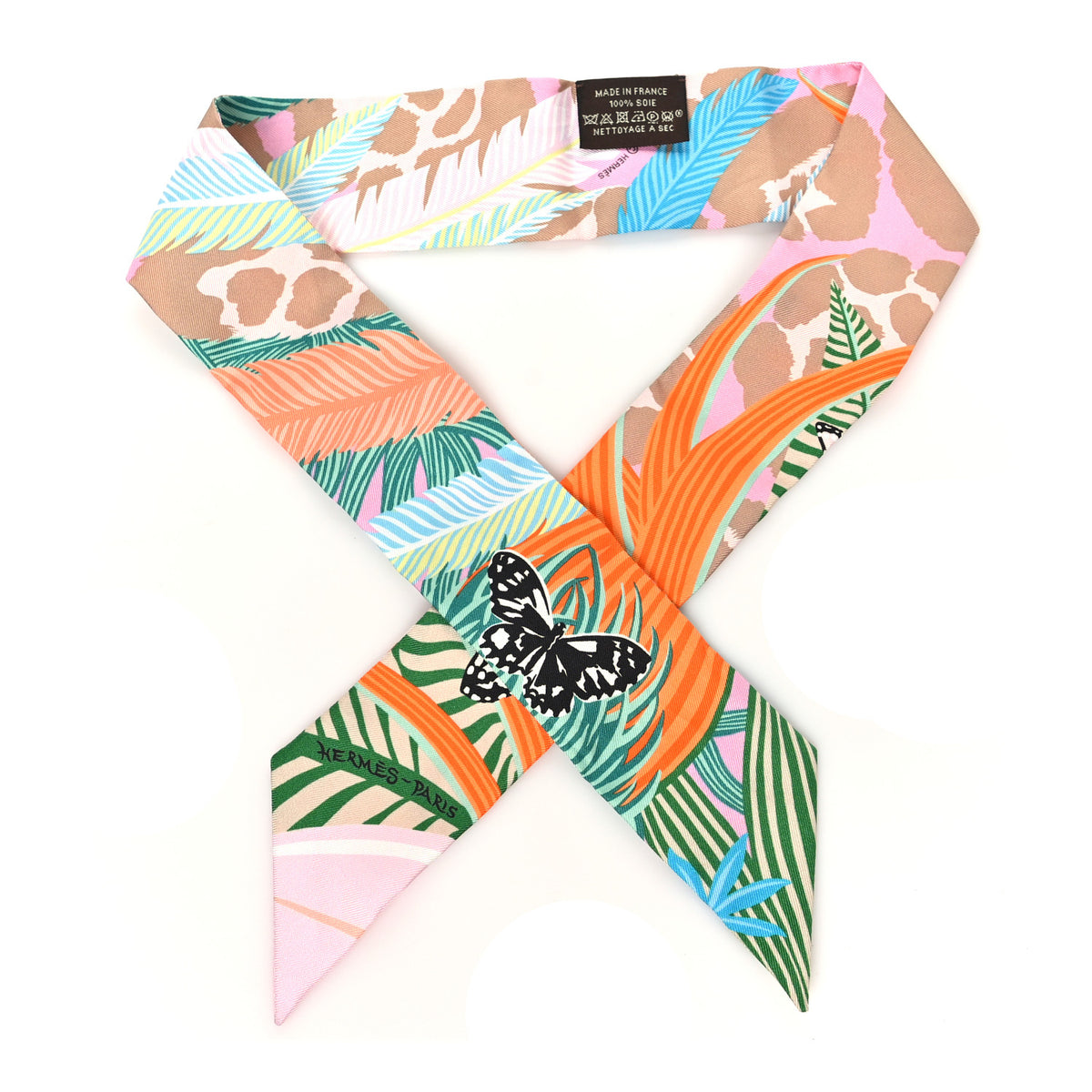 Hermes Silk Jaguar Quetzal Twilly Rose Beige Orange 1 of 3