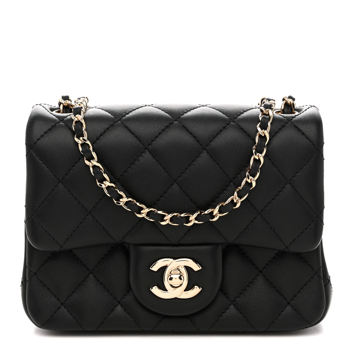 Lambskin Quilted Enamel Mini Pearl Crush Flap Black