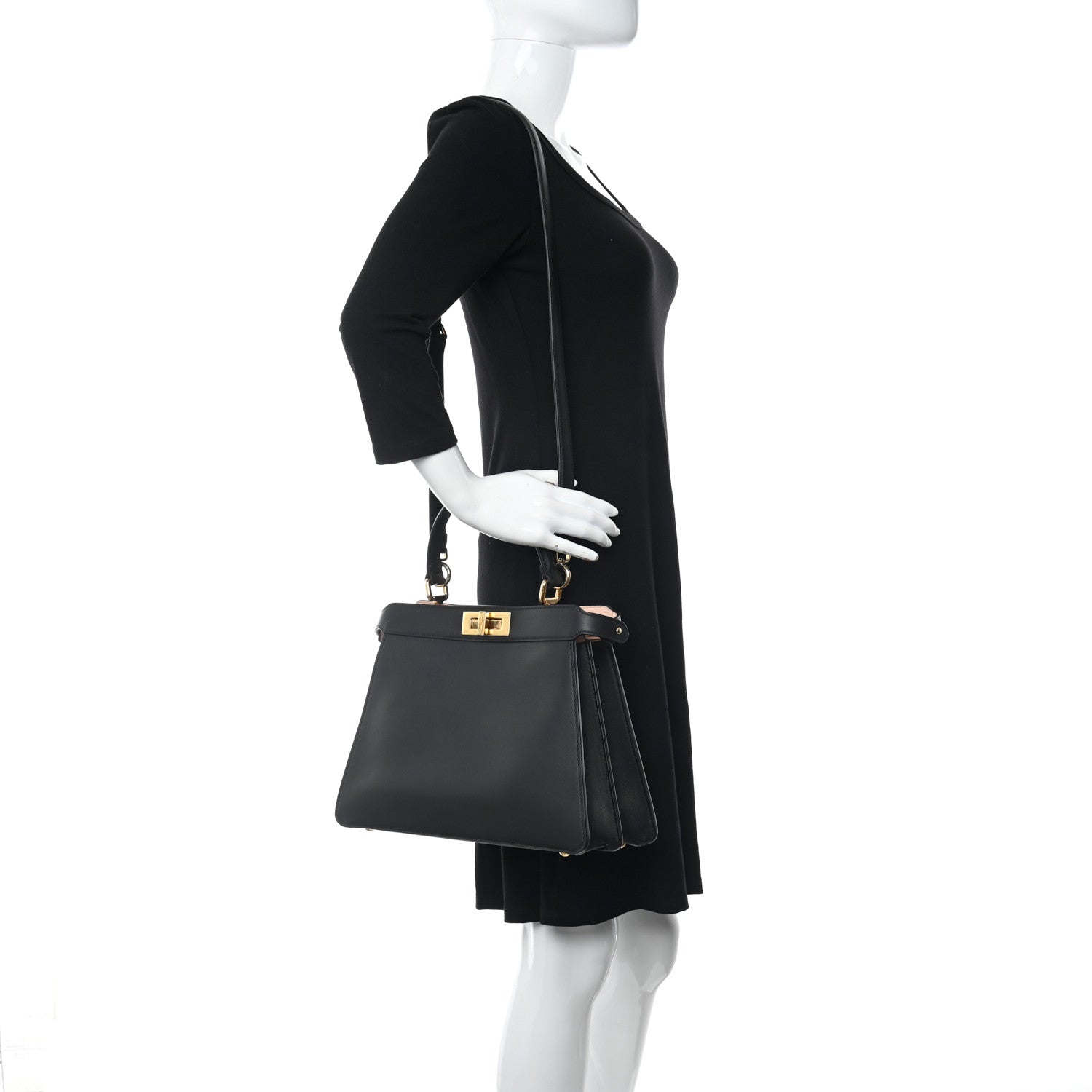 Fendi Vitello Seta Shiny Nappa Medium Peekaboo I SEE U Satchel Black Light Rose 2 of 13