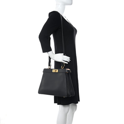 Fendi Vitello Seta Shiny Nappa Medium Peekaboo I SEE U Satchel Black Light Rose 2 of 13