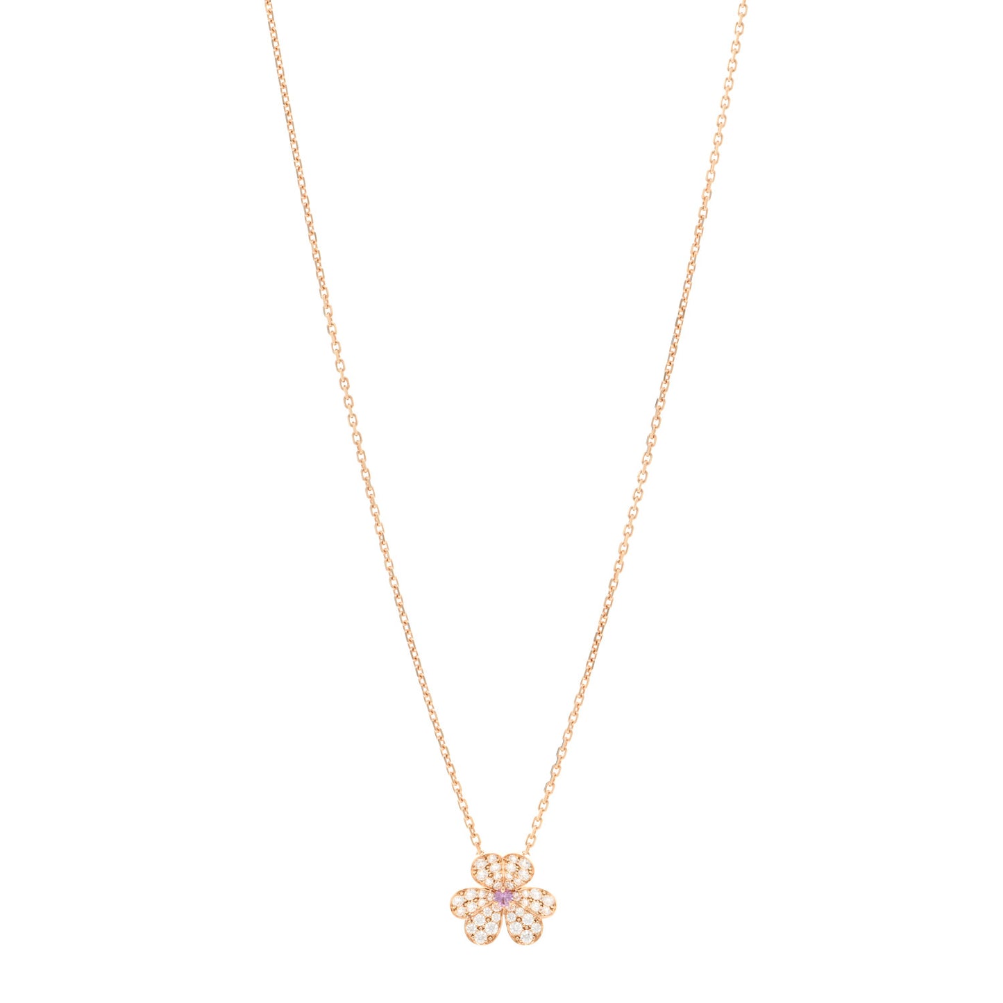 18K Rose Gold Diamond Pink Sapphire Small Frivole Pendant Necklace
