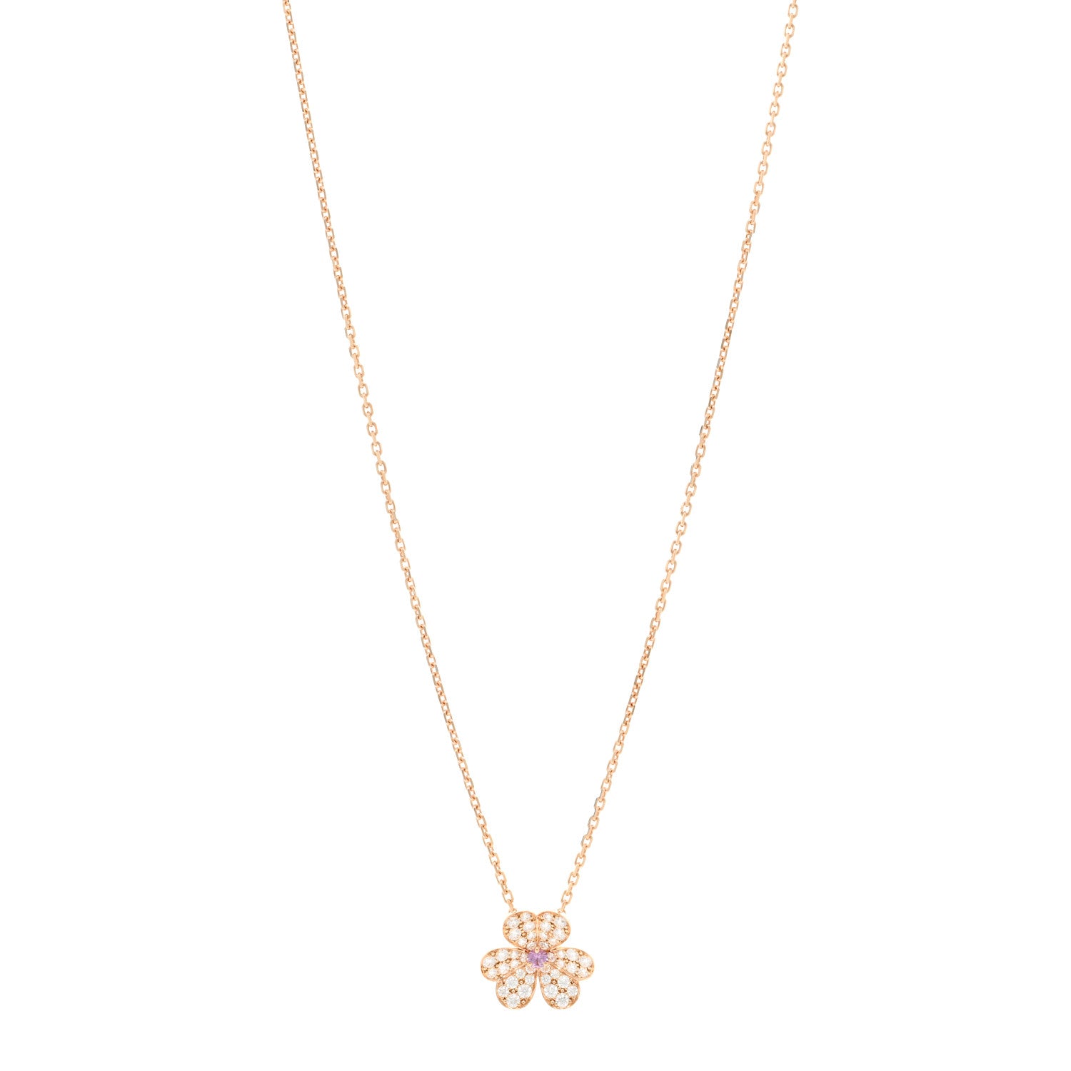 Van Cleef & Arpels 18K Rose Gold Diamond Pink Sapphire Small Frivole Pendant Necklace 1 of 5