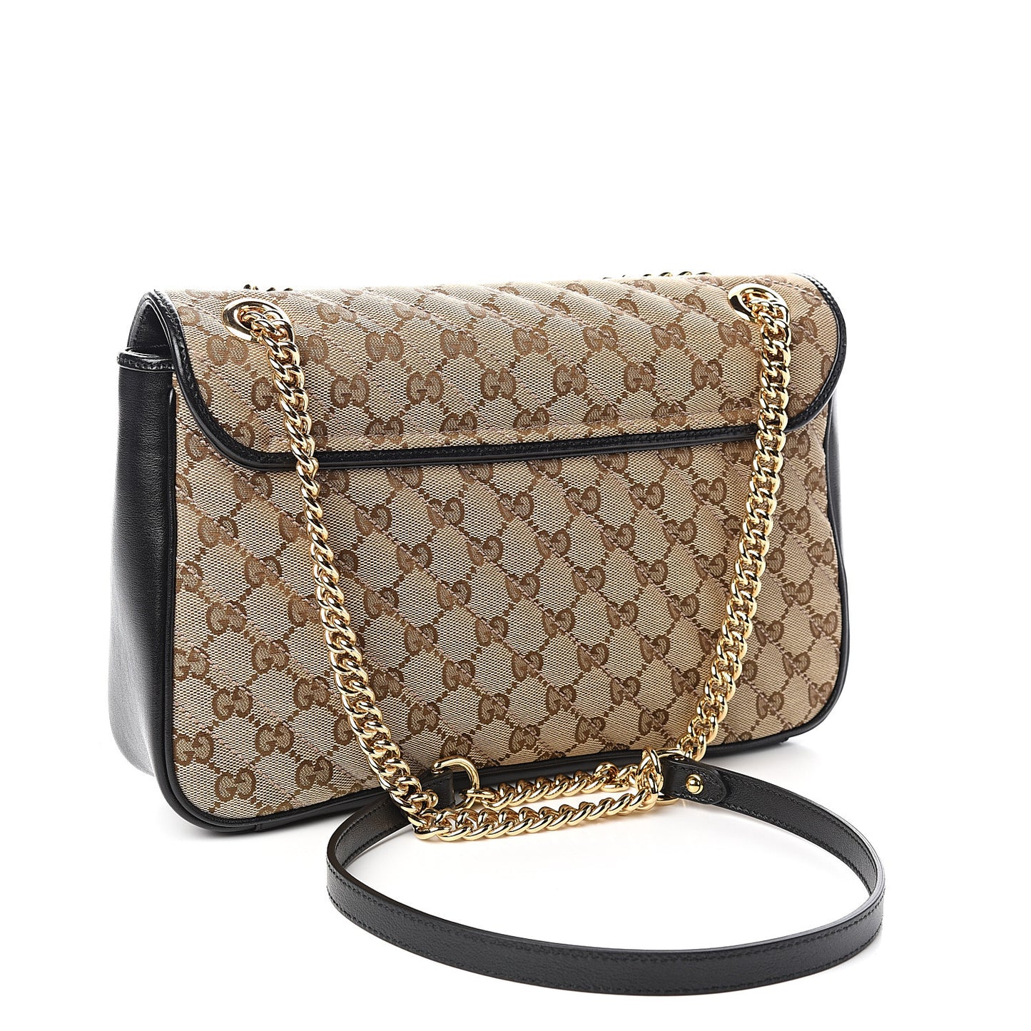 Monogram Azalea Calfskin Matelasse Diagonal Medium GG Marmont Shoulder Bag Beige Ebony Black