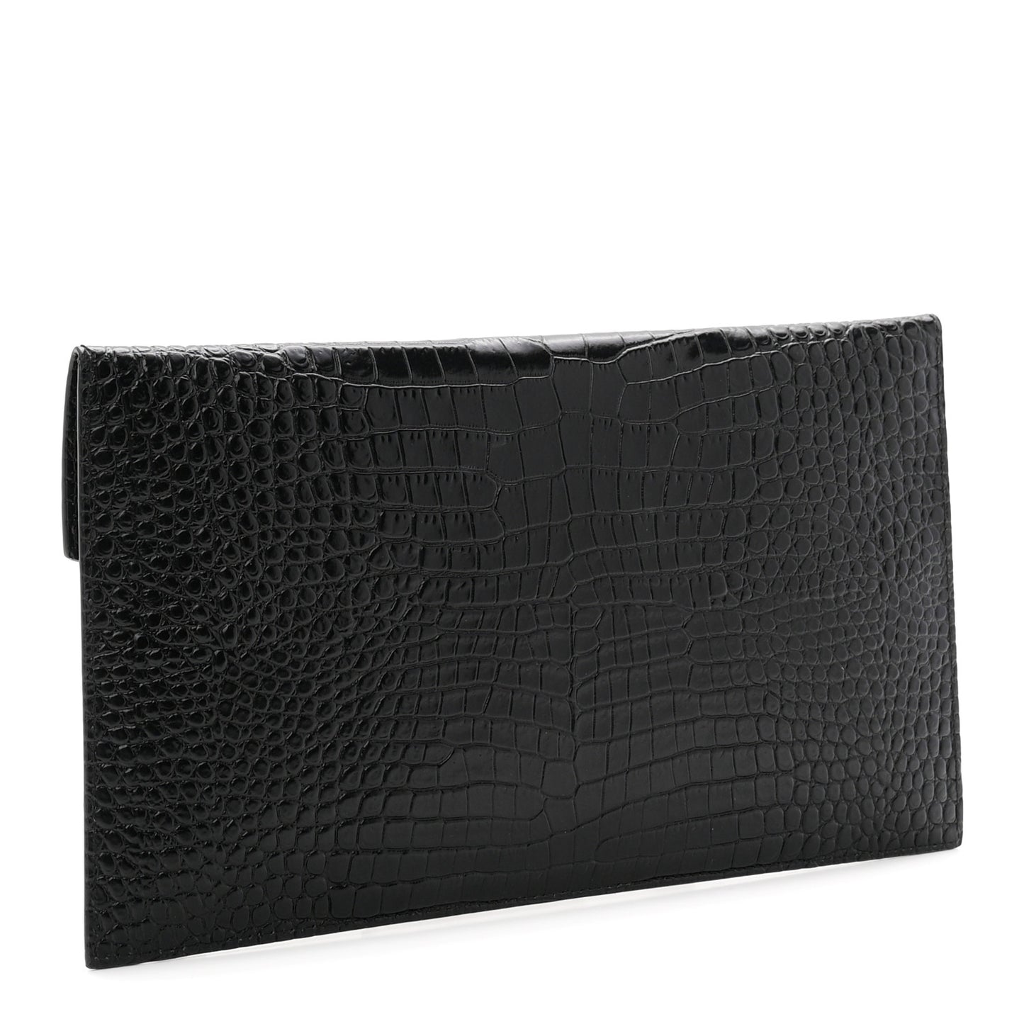 Calfskin Crocodile Embossed Uptown Monogram Pouch Black