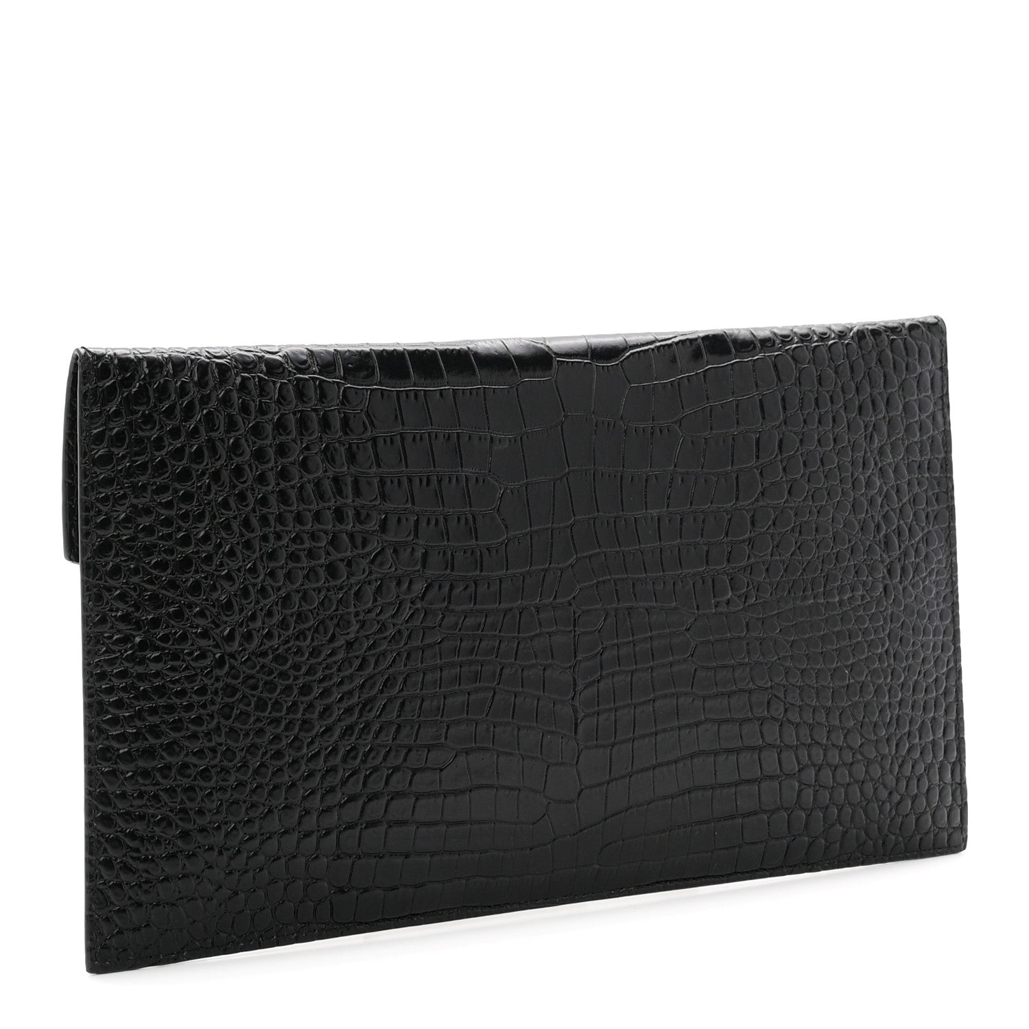 Saint Laurent Calfskin Crocodile Embossed Uptown Monogram Pouch Black 3 of 7