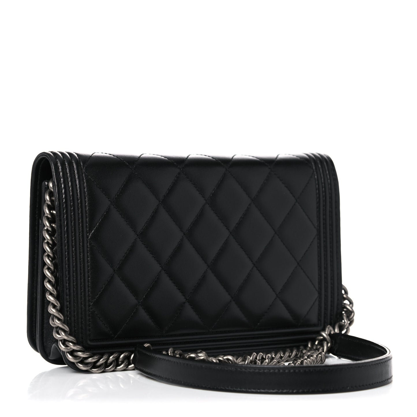 Lambskin Quilted Boy Wallet On Chain WOC Black