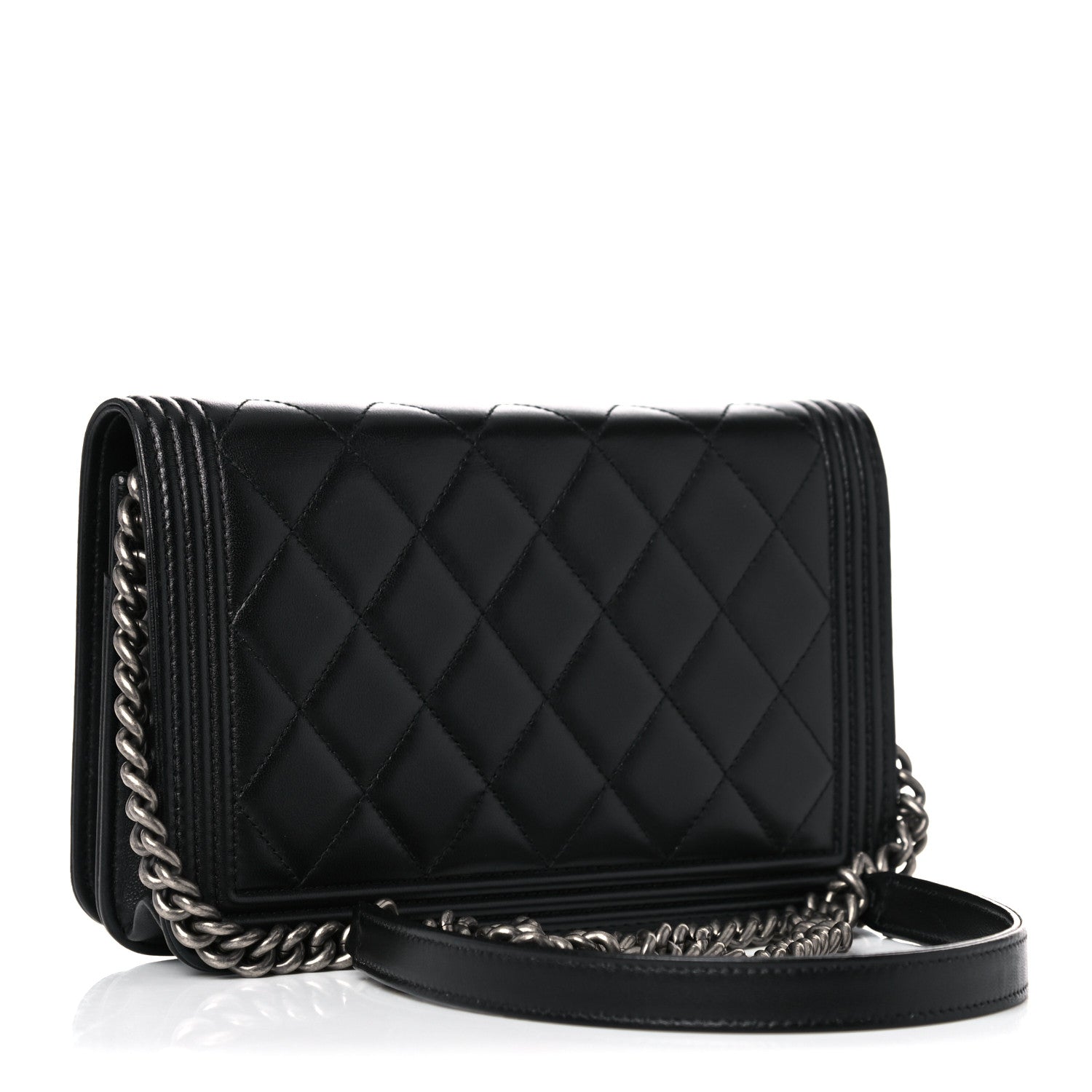 Chanel Lambskin Quilted Boy Wallet On Chain WOC Black 2 of 14