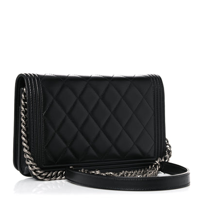 Chanel Lambskin Quilted Boy Wallet On Chain WOC Black 2 of 14