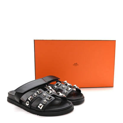 Hermes Calfskin Medor Studded Womens Chypre Sandals 38.5 Black 10 of 10