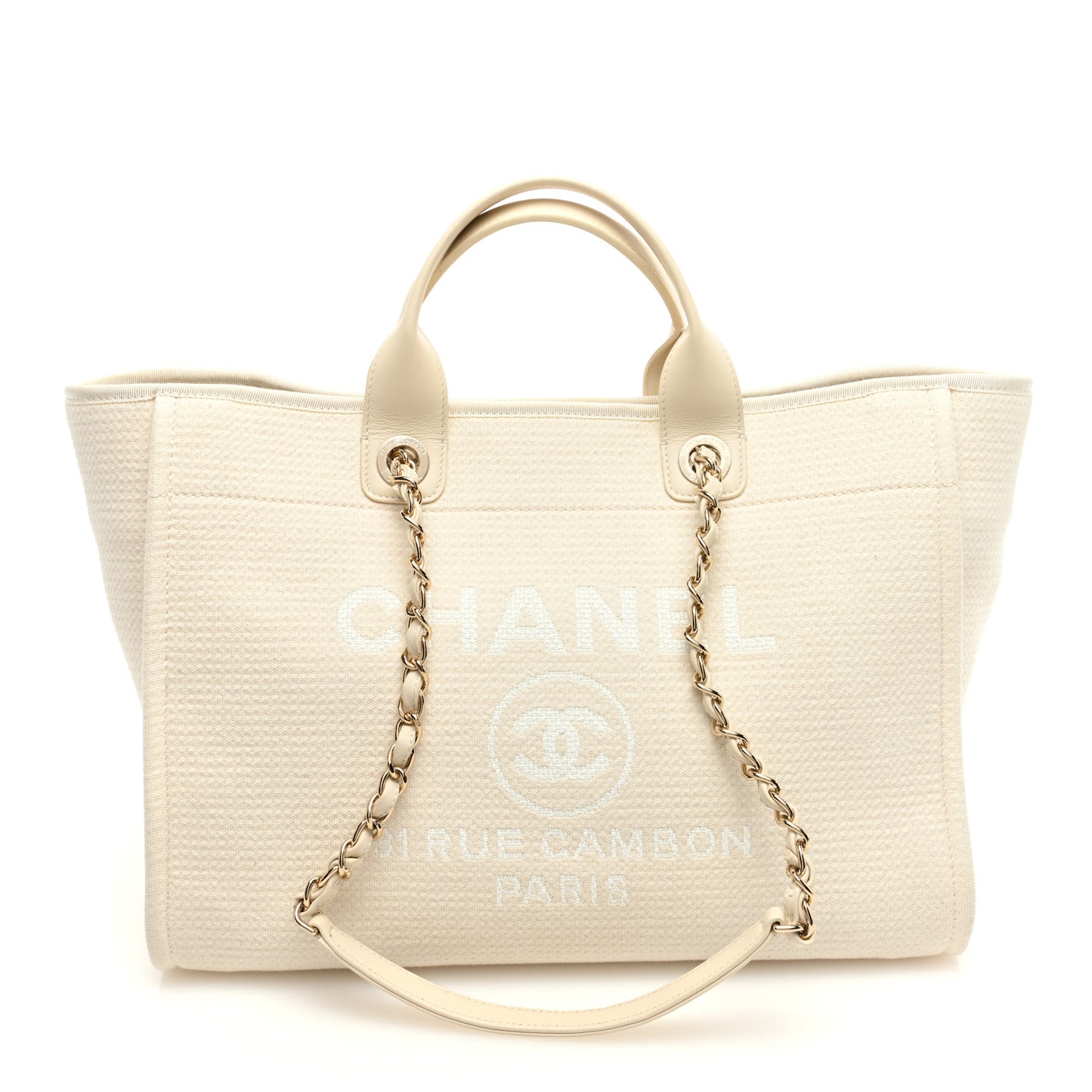 Mixed Fibers Calfskin Medium Deauville Tote Light Beige