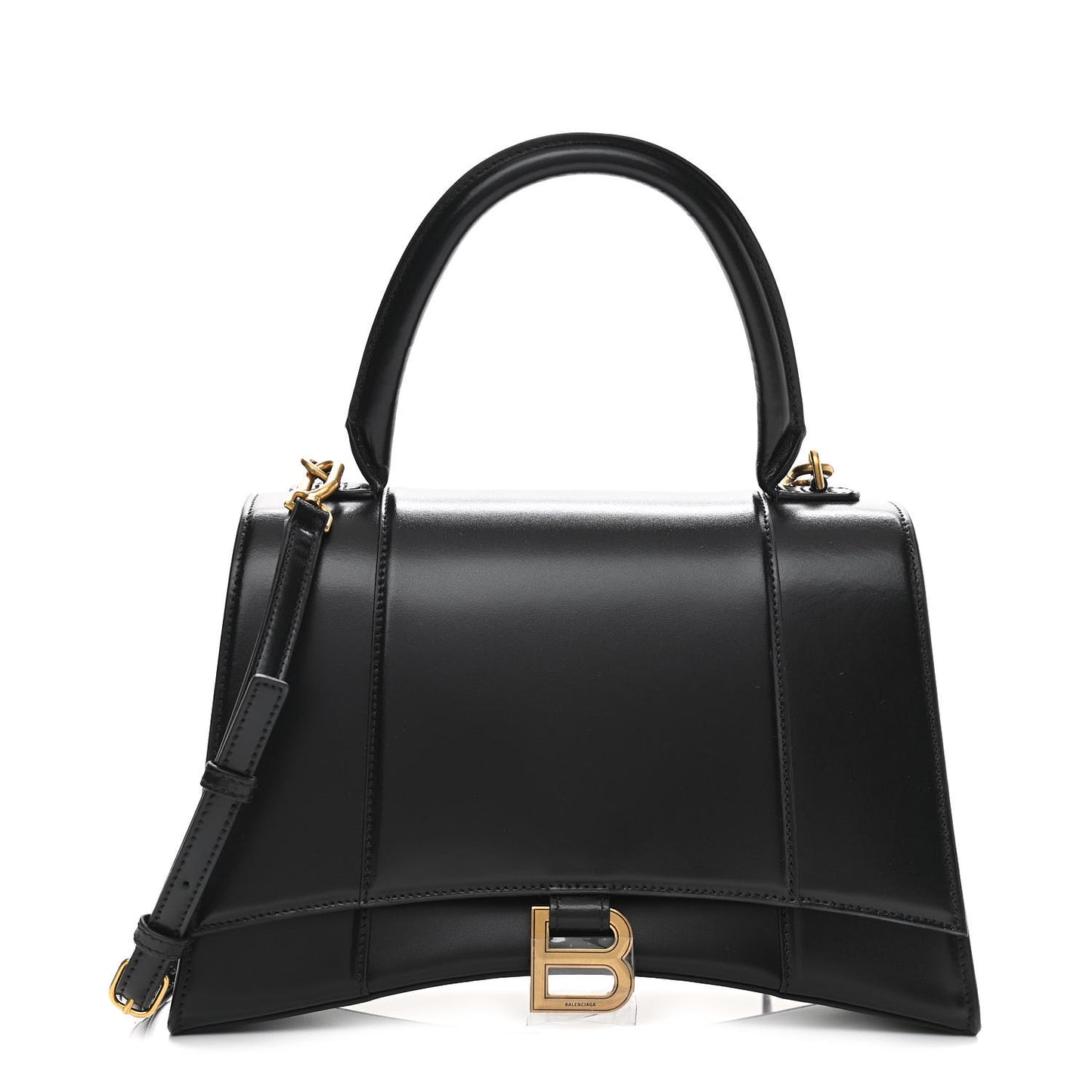 Shiny Box Calfskin Medium Hourglass Top Handle Bag Black