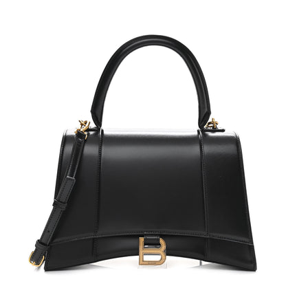 Balenciaga Shiny Box Calfskin Medium Hourglass Top Handle Bag Black 1 of 10