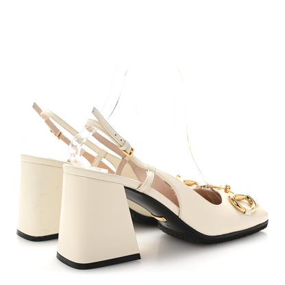 Gucci Malaga Kid Horsebit 75mm Slingback Pumps 38 Mystic White 5 of 9