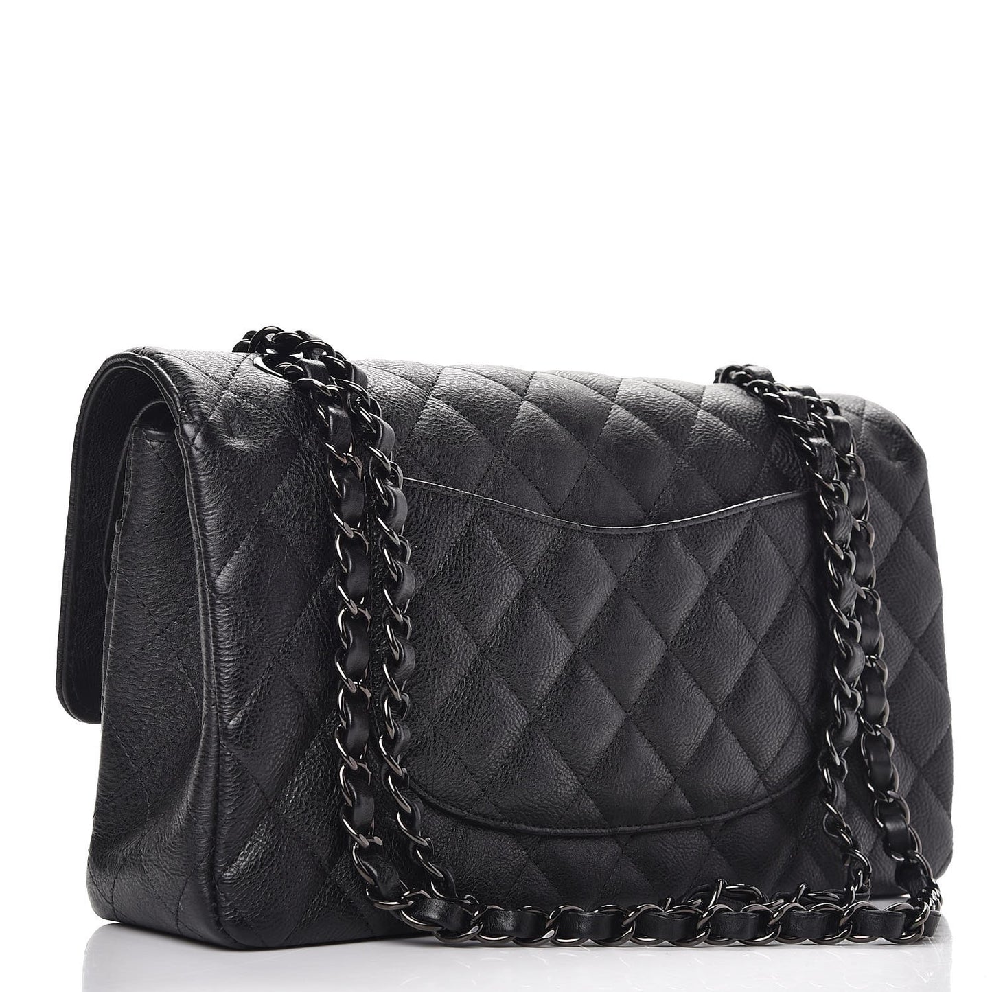 Crumpled Calfskin Quilted Medium Double Flap So Black
