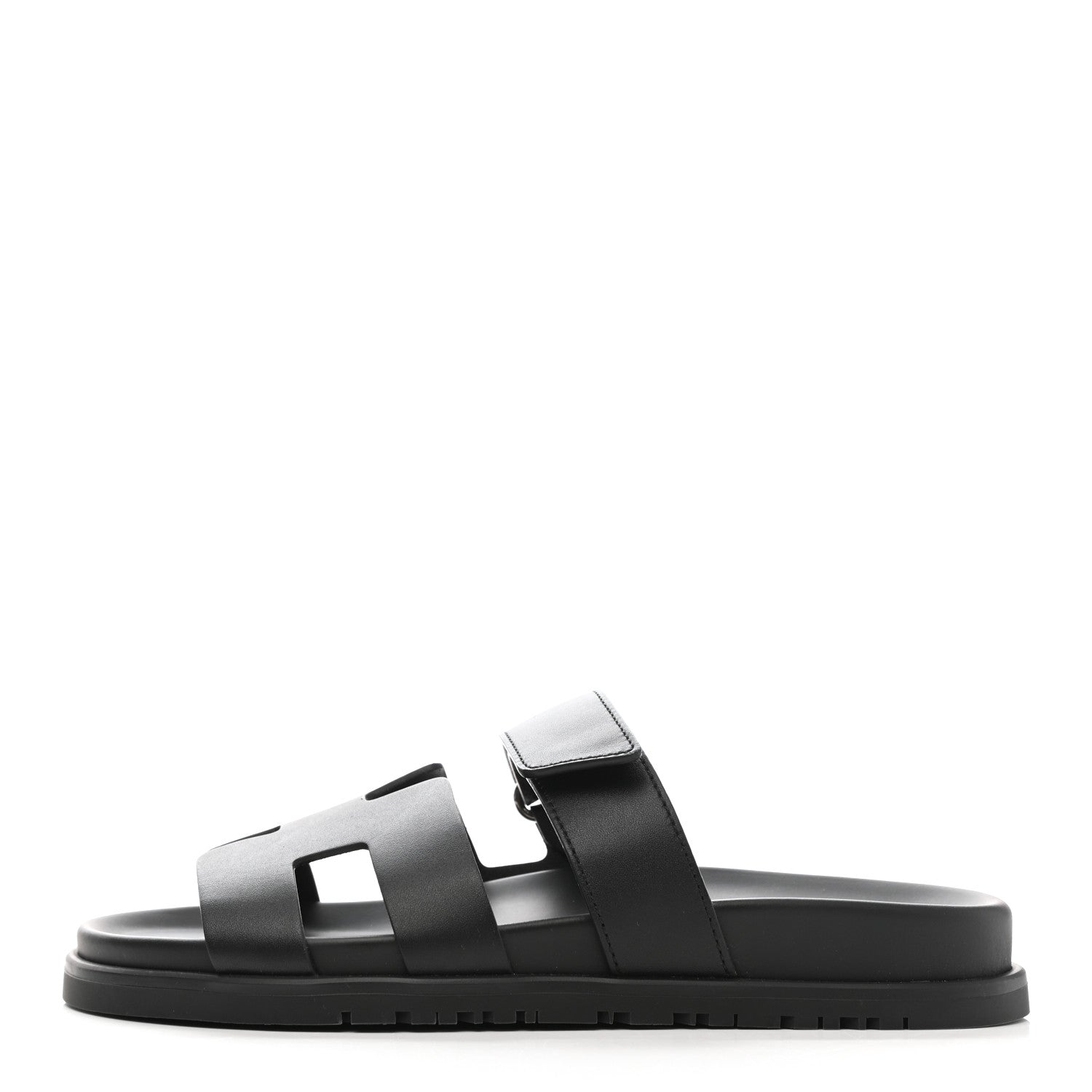 Hermes Calfskin Womens Chypre Sandals 37.5 Black 1 of 8