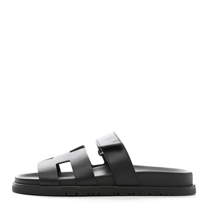 Hermes Calfskin Womens Chypre Sandals 37.5 Black 1 of 8