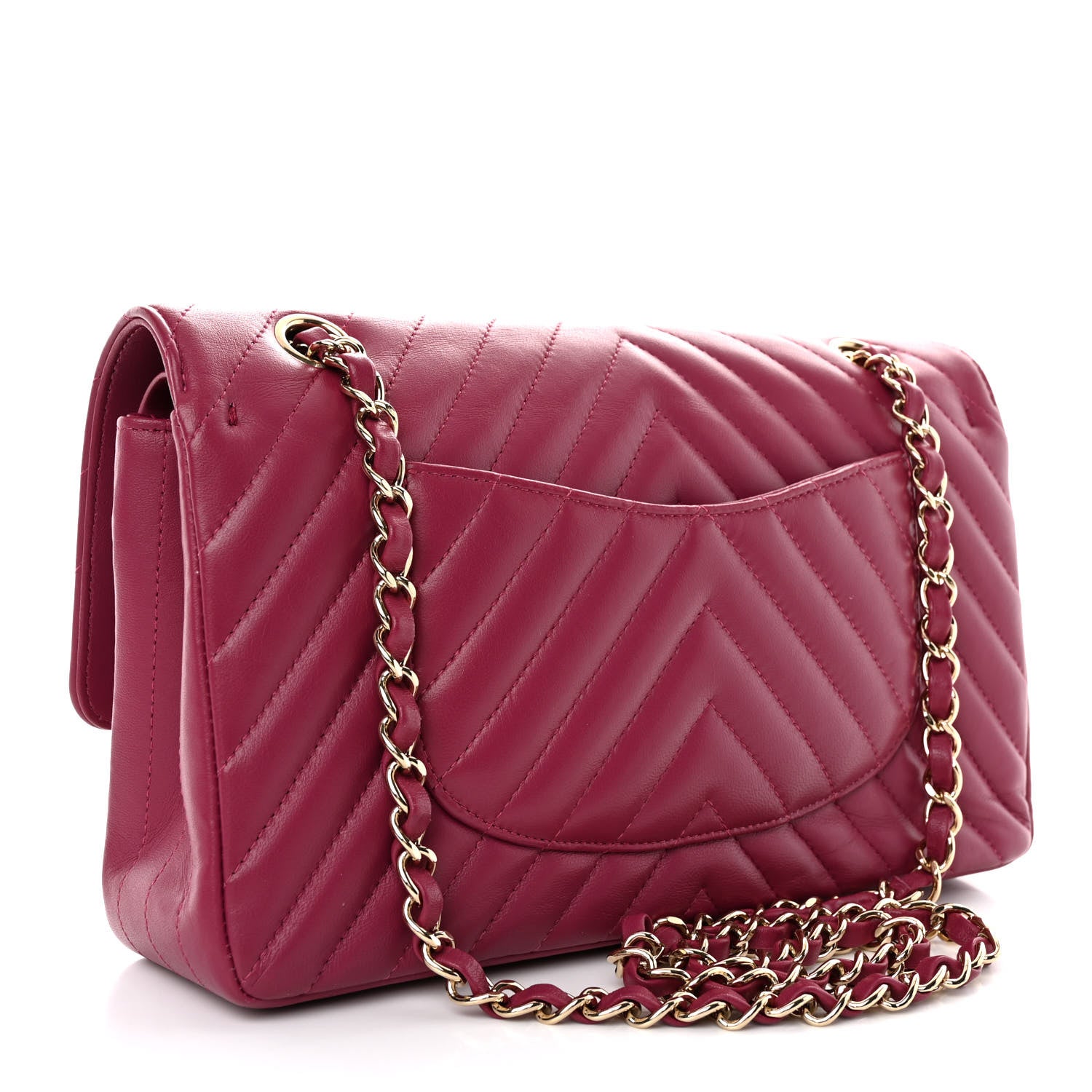 Chanel Lambskin Chevron Quilted Medium Double Flap Dark Pink 3 of 12