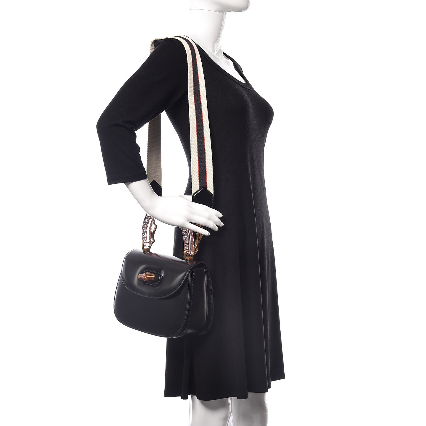 Calfskin Plexiglass Medium Classic 2 Top Handle Bag Black