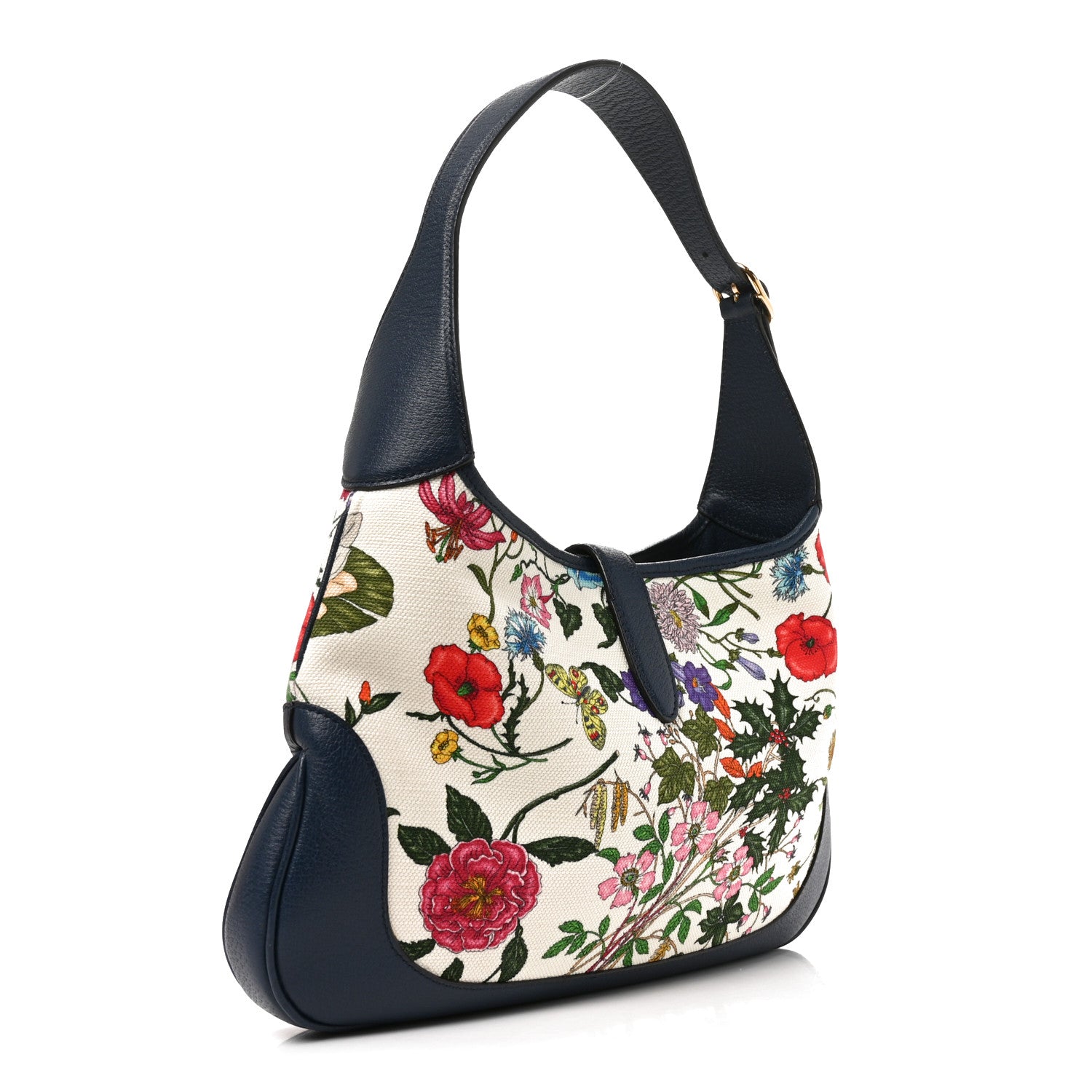 Gucci Canvas Flora Medium Jackie Hobo Blue Agata 3 of 10