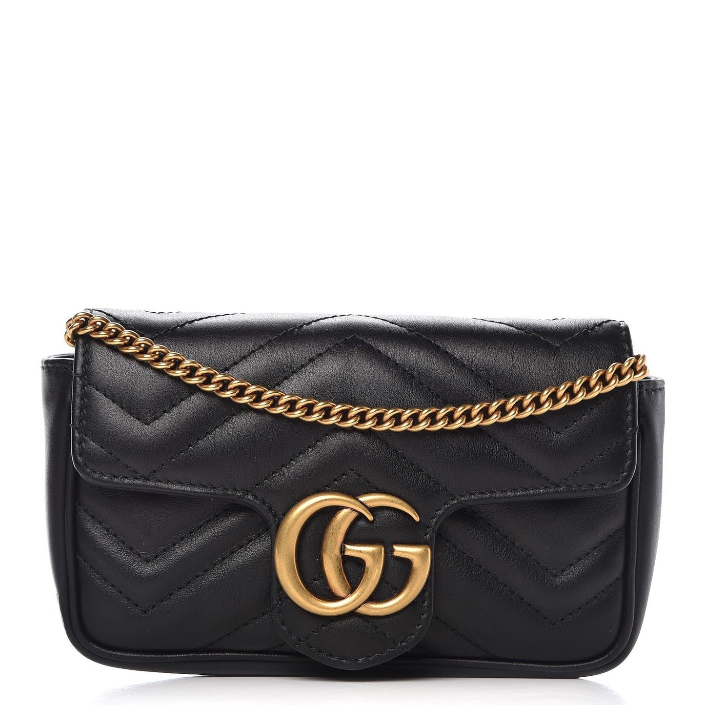 Calfskin Matelasse Super Mini GG Marmont Shoulder Bag Black