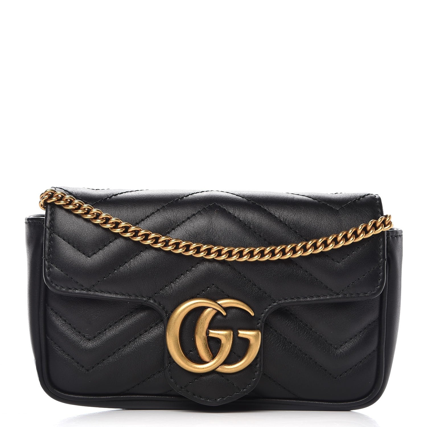 Gucci Calfskin Matelasse Super Mini GG Marmont Shoulder Bag Black 1 of 8