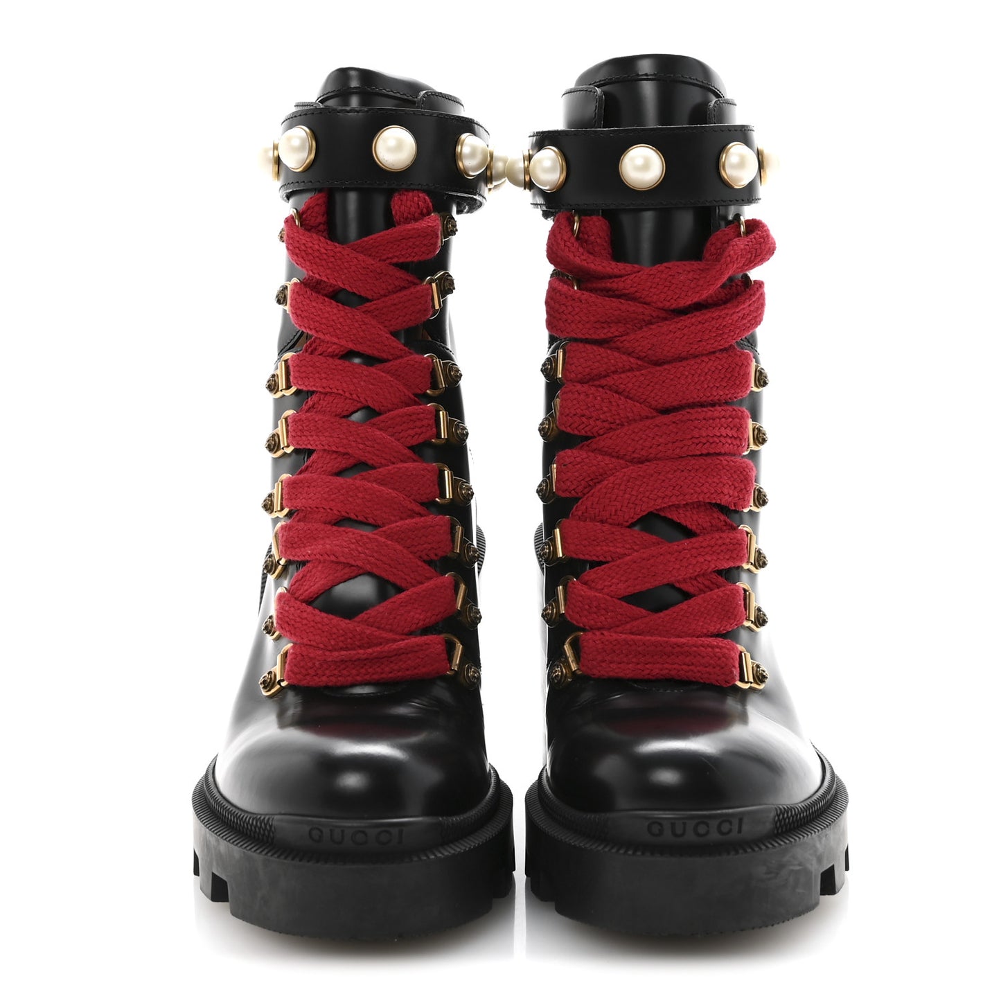 Magnum Calfskin Pearl Lace Up Combat Ankle Boots 36.5 Black